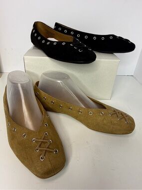 Time and Tru Suede Eyelet Ballet Flats in Black & Tan